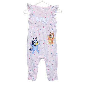 Baby Girls Pink Floral Bluey Jumpsuit - Size 12M